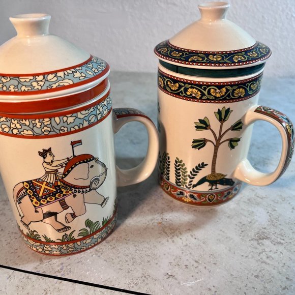 Lot of 2 World Market Tea Infuser 3 Piece Mugs - Picture 7 of 15